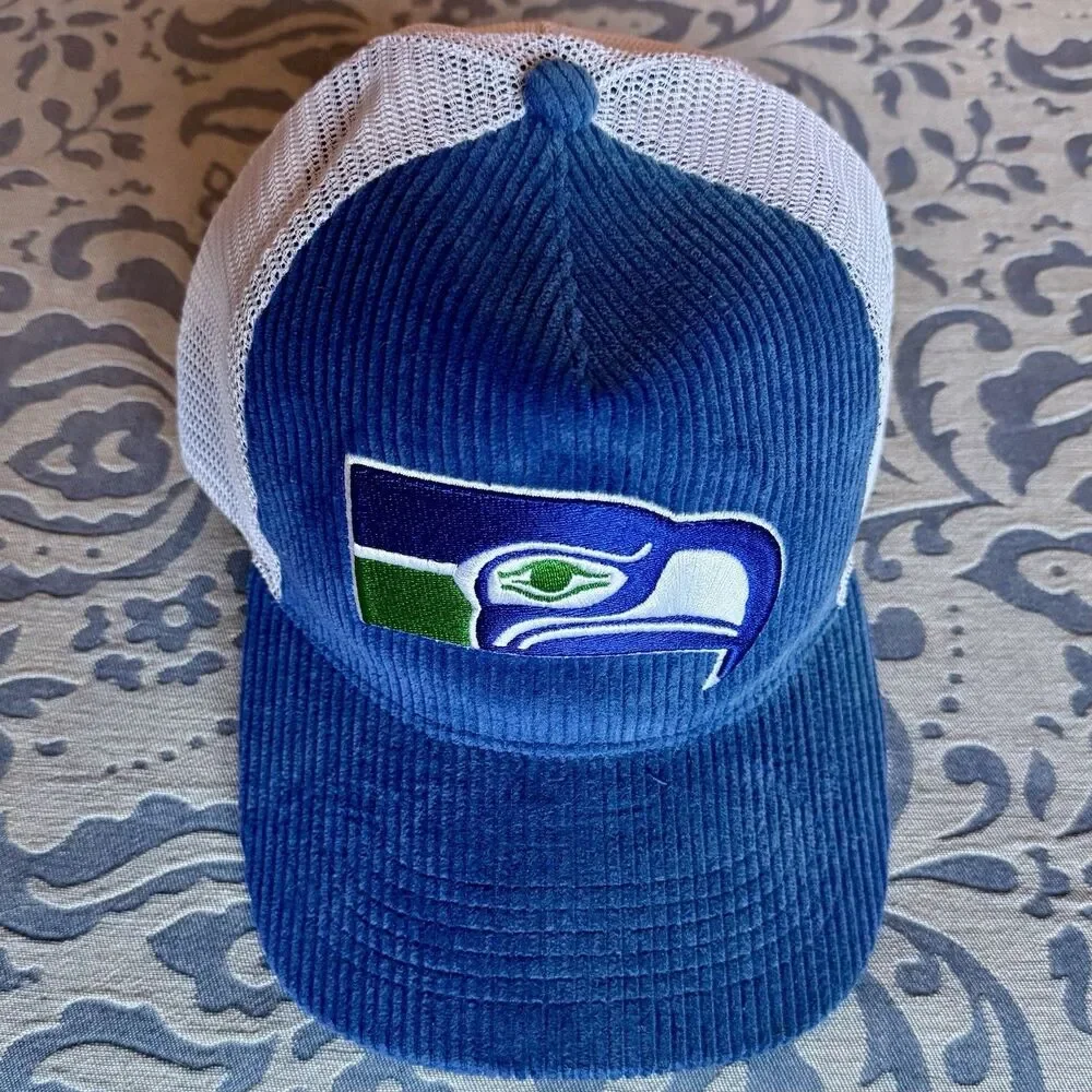 Seattle Seahawks '47 SAMPLE Corduroy Trucker Snapback Hat White Mesh NFL Rare